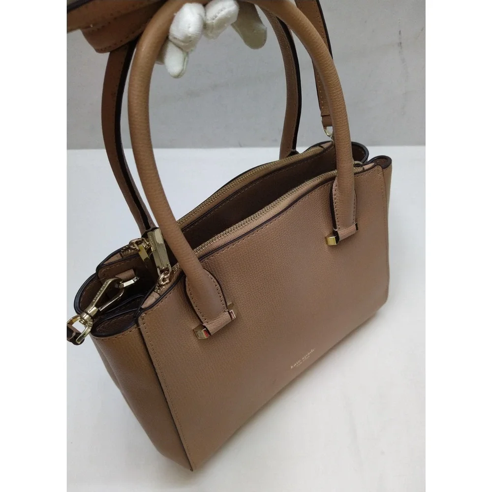 Kate Spade New York Brown Tan Leather Carryall Double Handles Satchel Bag